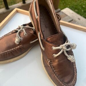 Sperry TopSiders my brown bronze metallic leather loafers 9M
